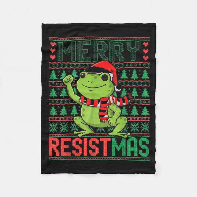 Couverture Polaire Funny Frog Retro Merry Resistmas Litical Ugly Chri (Devant)