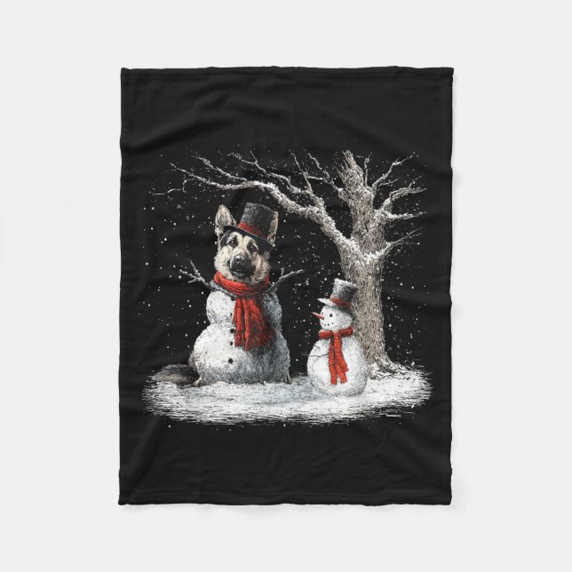 Couverture Polaire Funny German Shepherd Dog In The Snow Tree Christm (Devant)