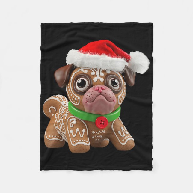 Couverture Polaire Funny Gingerbread Pug Christmas Womens Mens Kids D (Devant)