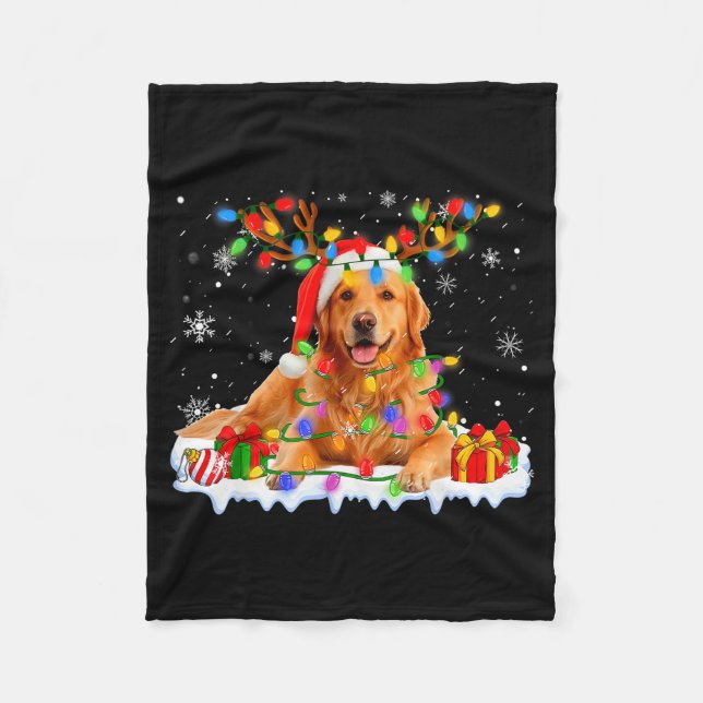 Couverture Polaire Funny Golden Retriever Christmas Santa Hat Reindee (Devant)