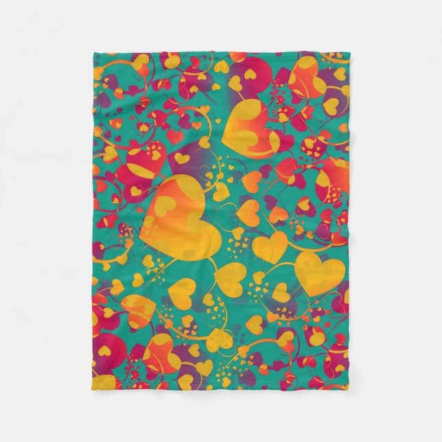 Couverture Polaire Funny Heart Motif IX - vert rouge jaune (Devant)