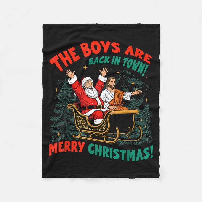 Couverture Polaire Funny Jesus Santa The Boys Are Back In Town Merry  (Devant)