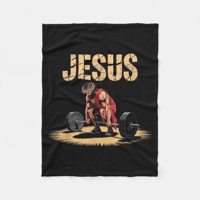Couverture Polaire Funny Jesus Weightlifting Christian Gym Humor  (Devant)