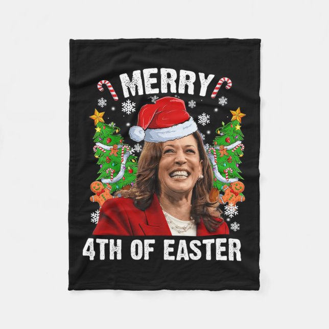 Couverture Polaire Funny Kamala Harris Noël Santa Hat Joyeux 4e (Devant)