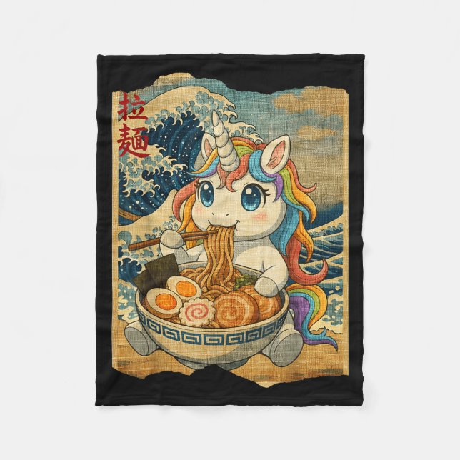 Couverture Polaire Funny Kawaii Unicorn Ramen Noodle Bowl Japanese Wa (Devant)