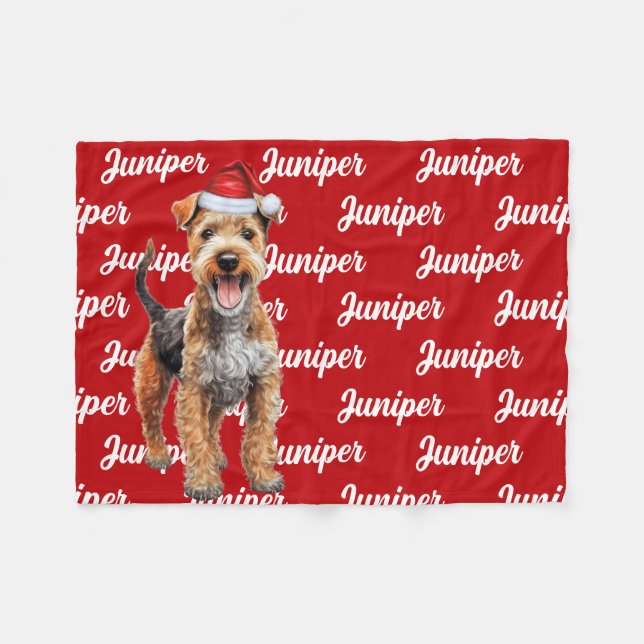 Couverture Polaire Funny Lakeland Terrier Nom du chien Motif Noël (Devant (Horizontal))