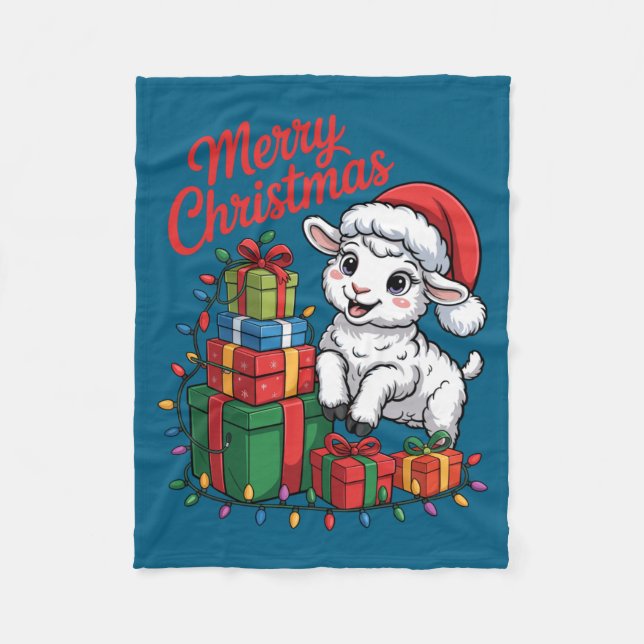 Couverture Polaire Funny Lamb Santa Hat Animals Lovers Ugly Christmas (Devant)