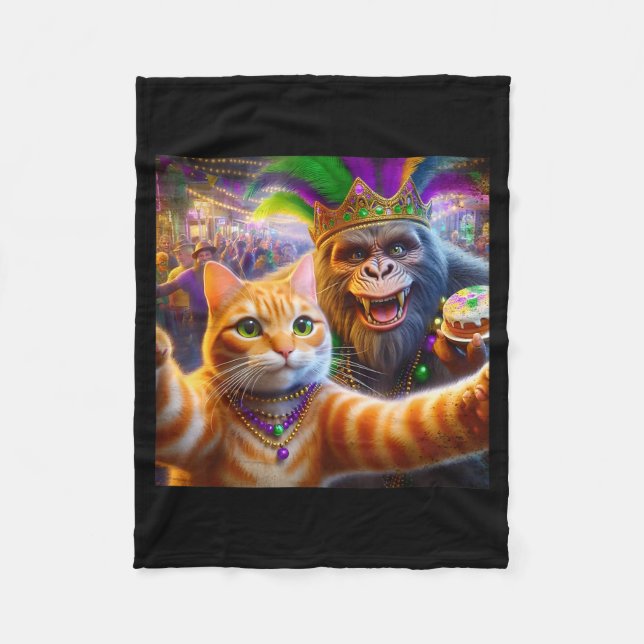 Couverture Polaire Funny Mardi Gras Selfie Cat Bigfoot Quote  (Devant)