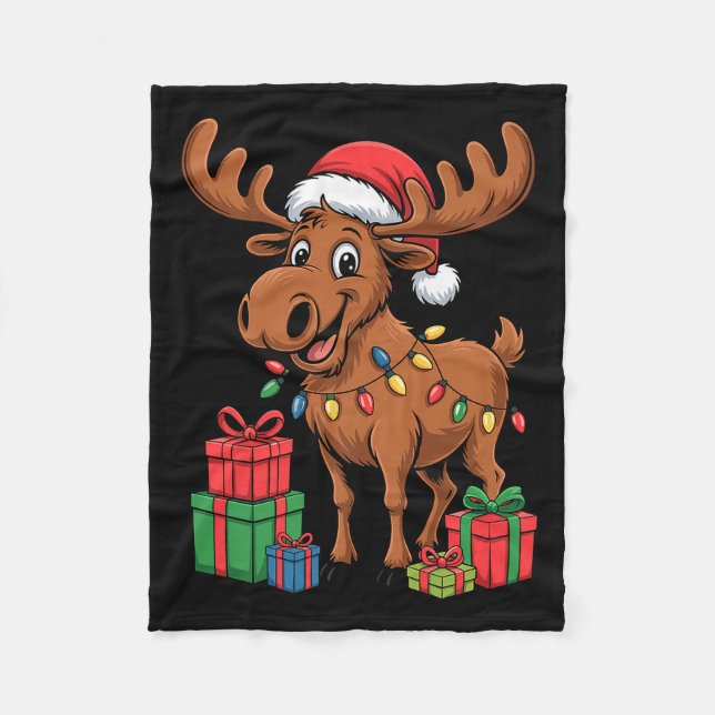 Couverture Polaire Funny Moose Santa Hat Animals Lovers Ugly Christma (Devant)