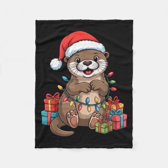 Couverture Polaire Funny Otter Santa Hat Animals Lovers Ugly Christma (Devant)