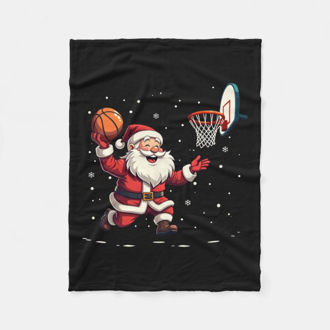 Couverture Polaire Funny Père Noël Jouer Basketball Joyeux Noël (Devant)