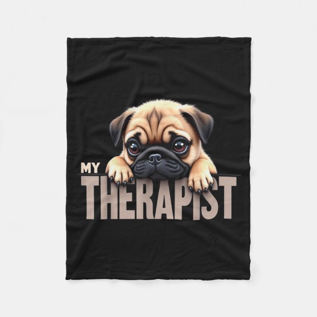 Couverture Polaire Funny Puppy My Therast Pug Dog  (Devant)