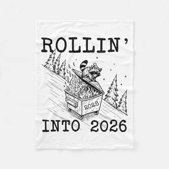 Couverture Polaire Funny Raccoon 2026 Snarky New Year, Rollin' 2025 I (Devant)
