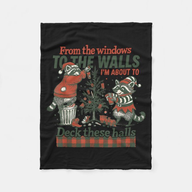 Couverture Polaire Funny Raccoon Christmas Deck These Halls Humor  (Devant)