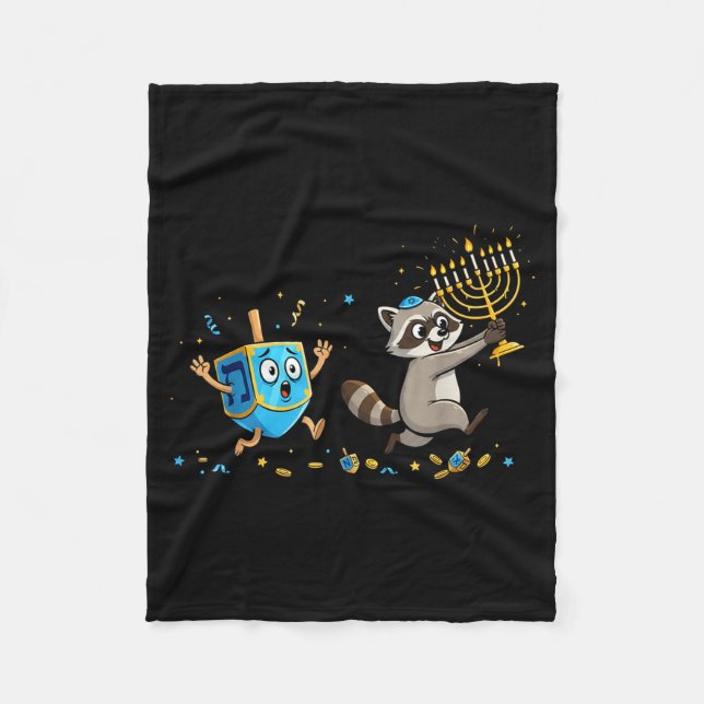 Couverture Polaire Funny Raccoon Dreidel Menorah Hanukkah Kids Womens (Devant)