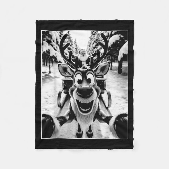 Couverture Polaire Funny Reindeer Selfie Santa Sleigh Christmas Holid (Devant)