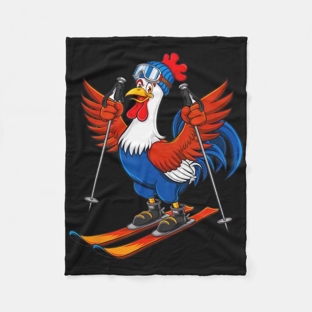 Couverture Polaire Funny Rooster Skiing Adventure Cartoon  (Devant)