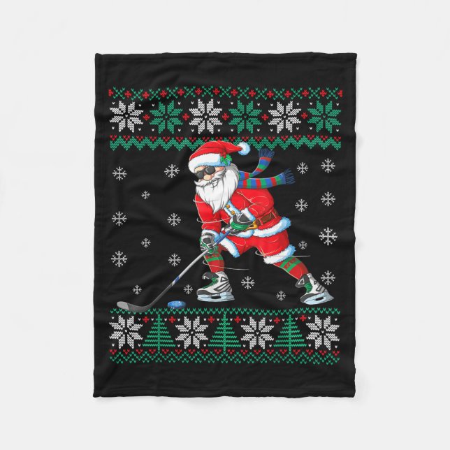 Couverture Polaire Funny Santa Claus Christmas Ice Hockey Ugly Sweate (Devant)