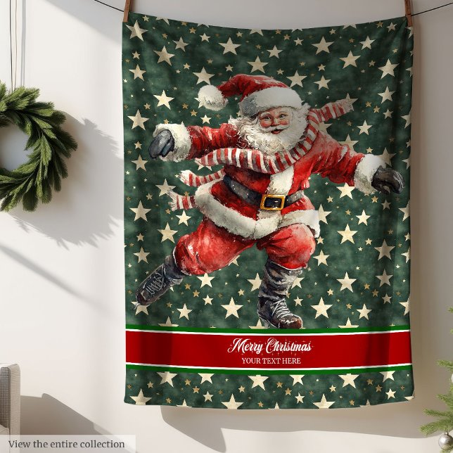 Couverture Polaire Funny Santa Claus Patinage vacances Noël (Funny Santa Claus Skating Holiday Christmas Fleece Blanket)