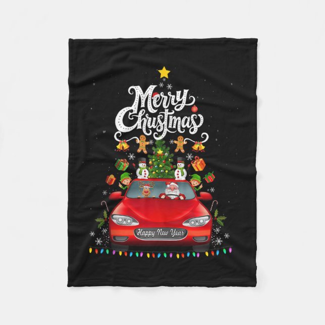 Couverture Polaire Funny Santa Driving Wagon Red Truck Christmas Tree (Devant)