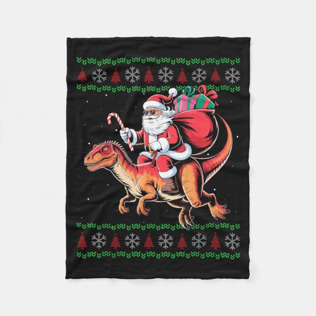 Couverture Polaire Funny Santa Riding Dinosaur Animal Ugly Christmas  (Devant)