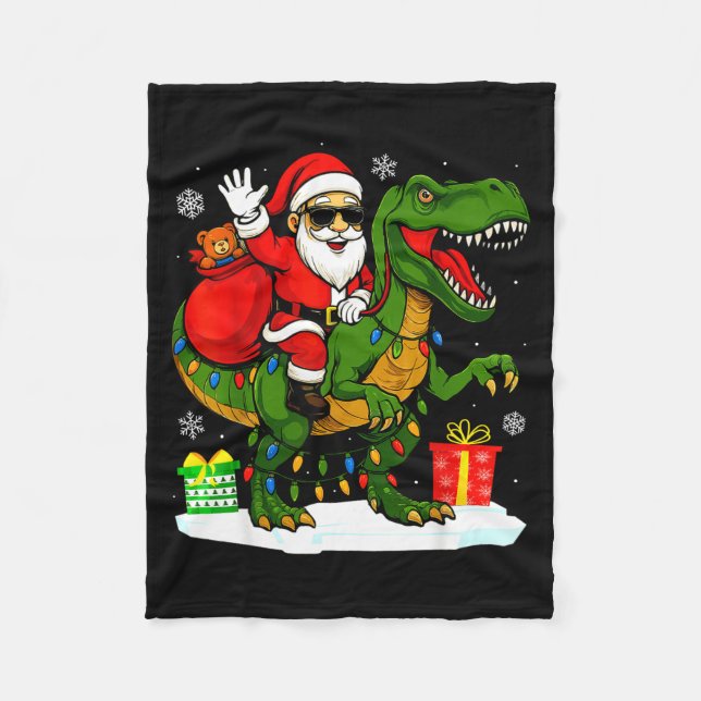 Couverture Polaire Funny Santa Riding Dinosaur T Rex Christmas Santa  (Devant)