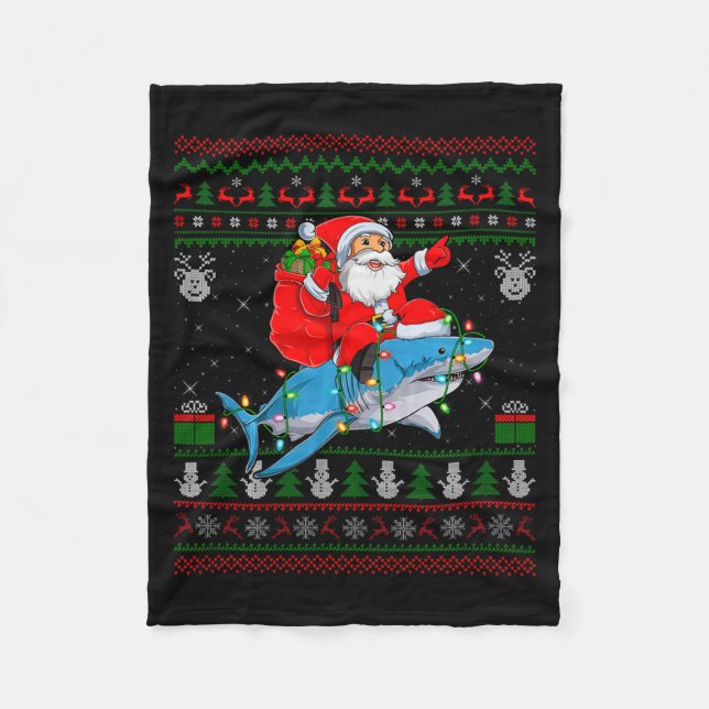 Couverture Polaire Funny Santa Riding Shark Ugly Christmas Sweaters S (Devant)