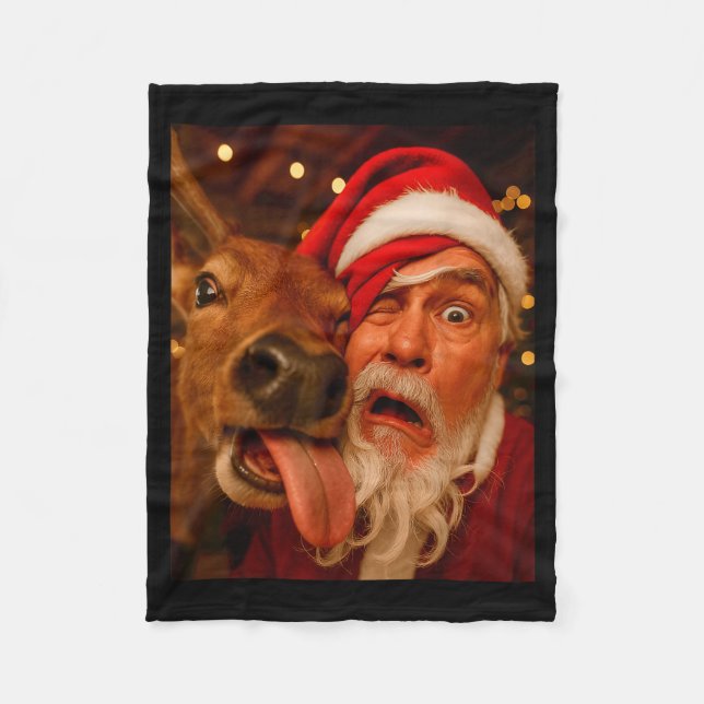Couverture Polaire Funny Santa Selfie Reindeer Men Women Kids Christm (Devant)