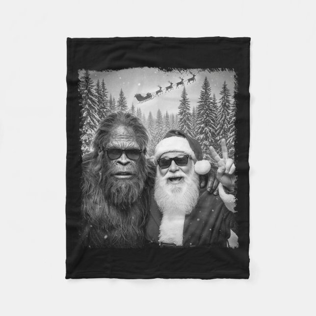 Couverture Polaire Funny Sasquatch Meme Cool Selfie With Santa Christ (Devant)