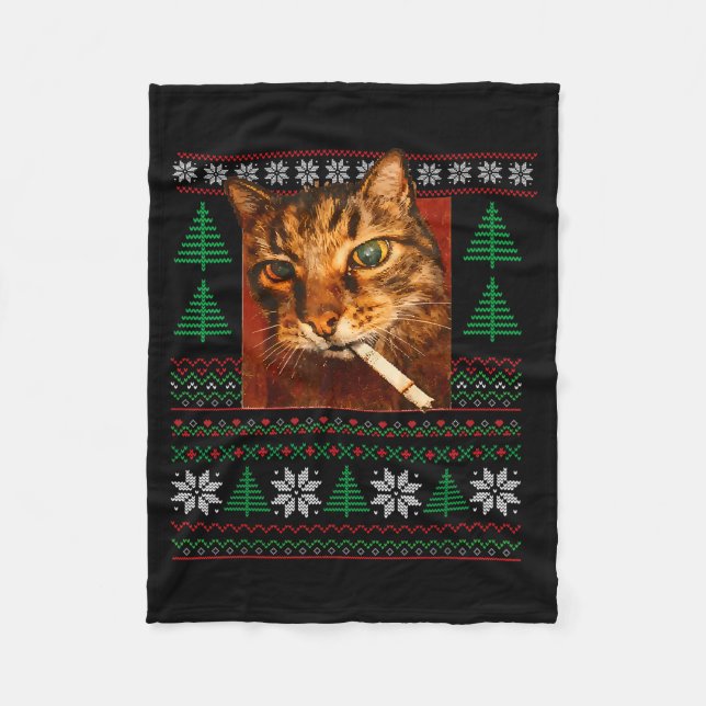 Couverture Polaire Funny Smoking Cat Meme Christmas Ugly  (Devant)