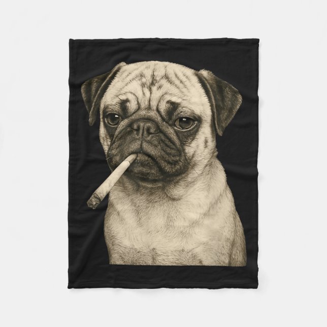 Couverture Polaire Funny Smoking Pug Dog Cigarette Gen Z Meme Graphic (Devant)