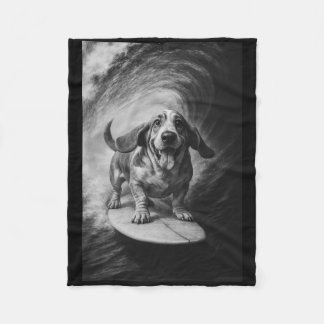 Couverture Polaire Funny Surfing Bet Hound Selfie On Surfboard Beach 