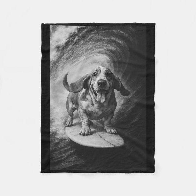 Couverture Polaire Funny Surfing Bet Hound Selfie On Surfboard Beach  (Devant)