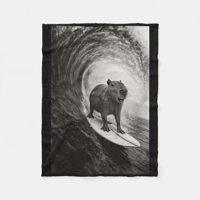 Couverture Polaire Funny Surfing Capyra Selfie On Surfboard Beach Ani (Devant)