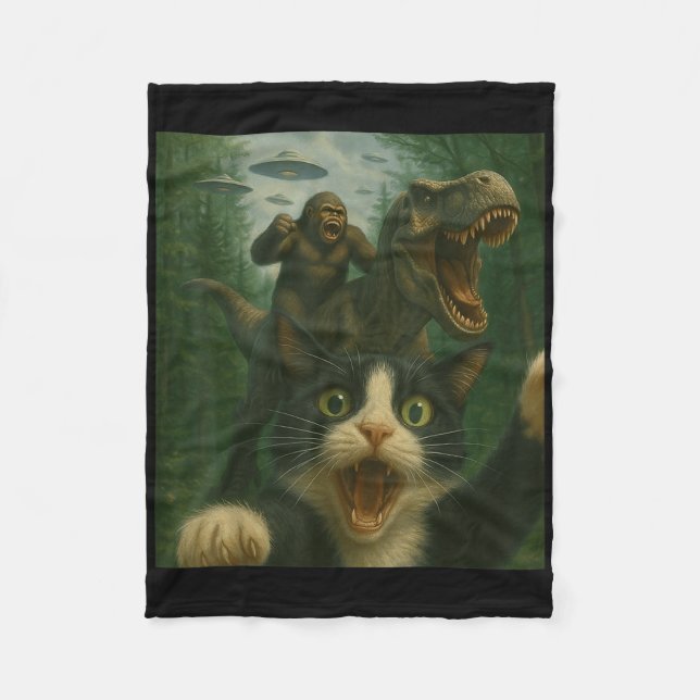 Couverture Polaire Funny Surprised Chat effrayé Selfie T-rex Dinosaur (Devant)