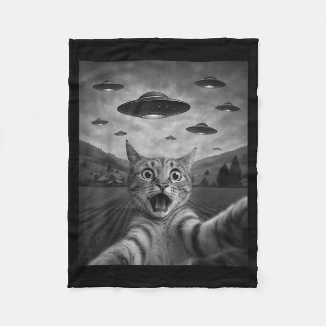 Couverture Polaire Funny Surprised Ed Cat Selfie With Alien Ufo Cat U (Devant)