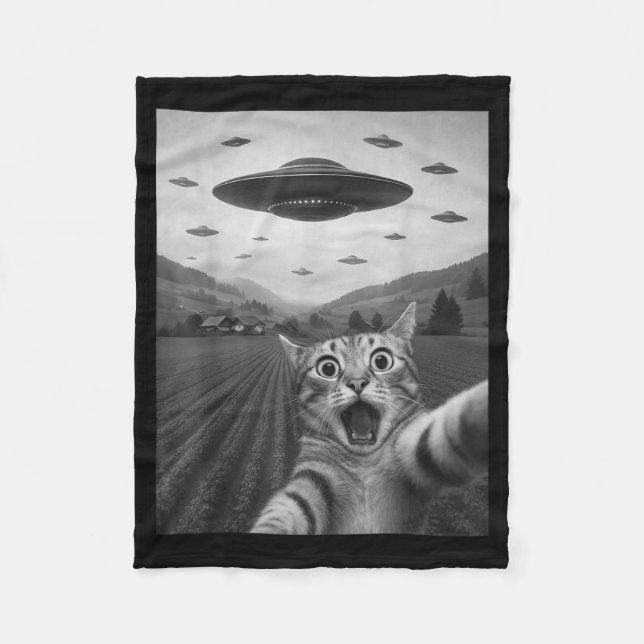 Couverture Polaire Funny Surprised Ed Cat Selfie With Alien Ufo Cat U (Devant)