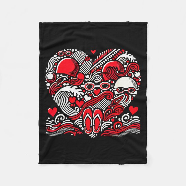 Couverture Polaire Funny Swimming Heart Valentine Swimmer Womens Mens (Devant)