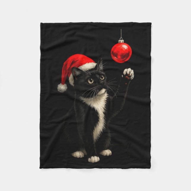 Couverture Polaire Funny Tuxedo Bauble Cat Santa Hat Red Xmas Christm (Devant)