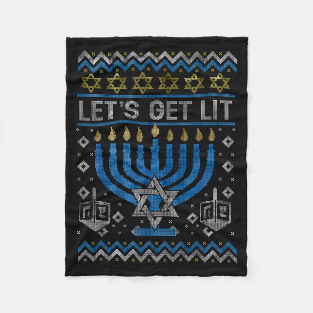 Couverture Polaire Funny Ugly Hanukkah Sweater Lets Get Lit Menorah J (Devant)