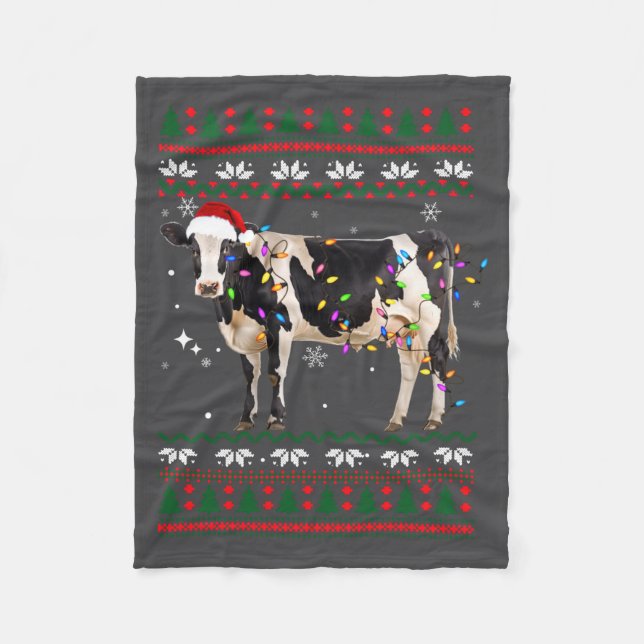 Couverture Polaire Funny Ugly Xmas Sweater Dairy Cow Farmer Lights Ch (Devant)