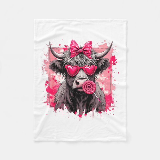 Couverture Polaire Funny Valentine Highland Cow Lollip Heart Art Nk L (Devant)