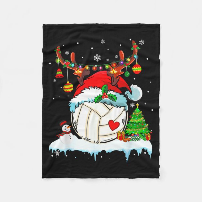 Couverture Polaire Funny Volleyball Christmas Reindeer Santa Hat Ligh (Devant)