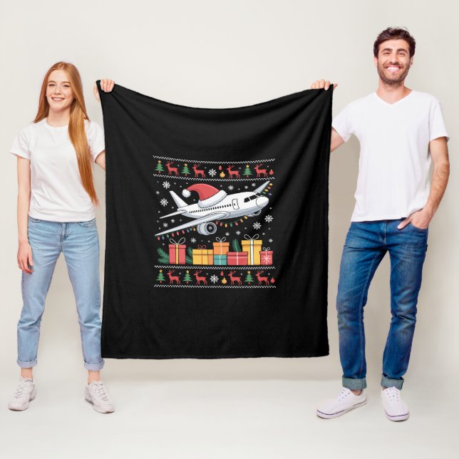 Couverture Polaire Funny Xmas Lighting Tree Santa Ugly Airplane  (En situation)