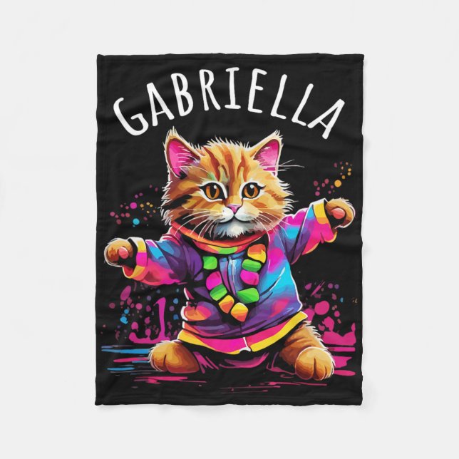 Couverture Polaire Gabriella Dancing Kitty Cat Design Pour Filles Nom (Devant)