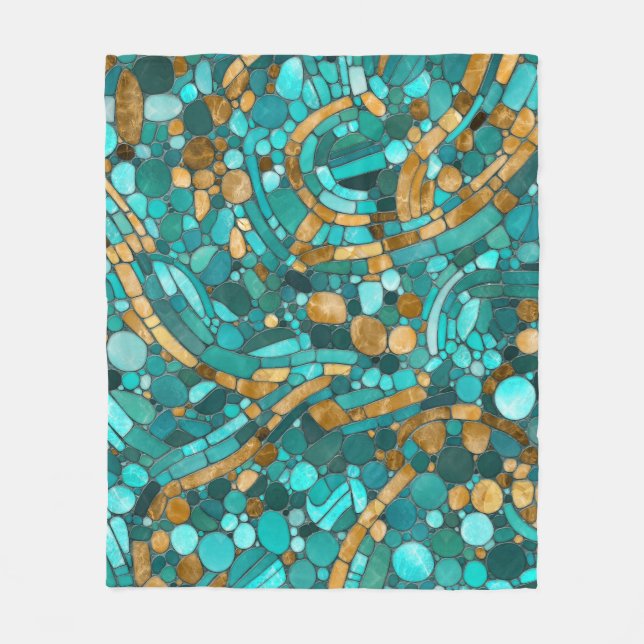 Couverture Polaire Galets Mosaic Art -Emerald et or (Devant)