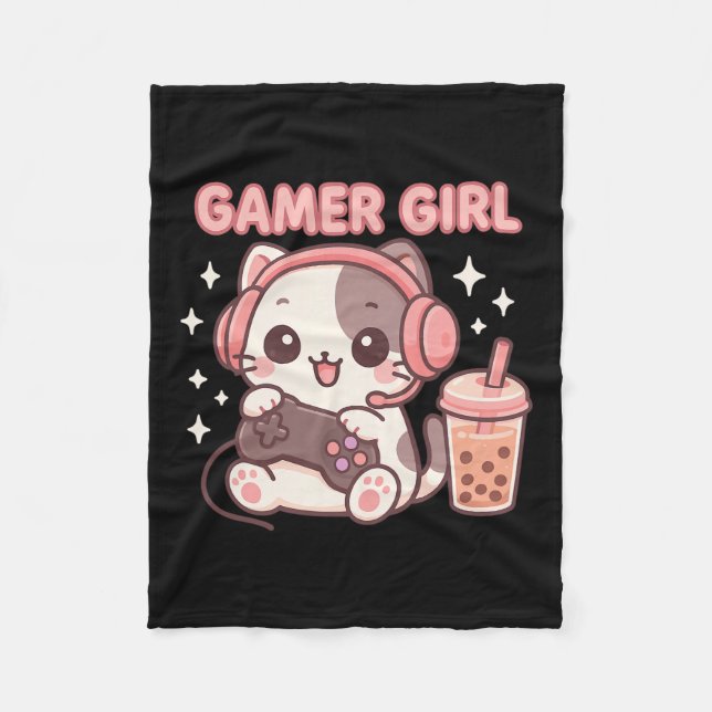 Couverture Polaire Gamer Girl Cat  (Devant)
