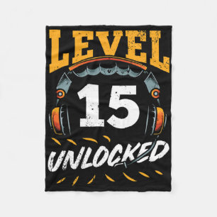 Couverture Polaire Gamer Niveau 15 Déverrouillé Vidéo Jeu Fan 15e Ann
