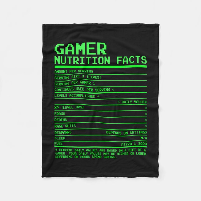 Couverture Polaire Gamer Nutrition Facts Gifts For Teen Boys Video Ga (Devant)