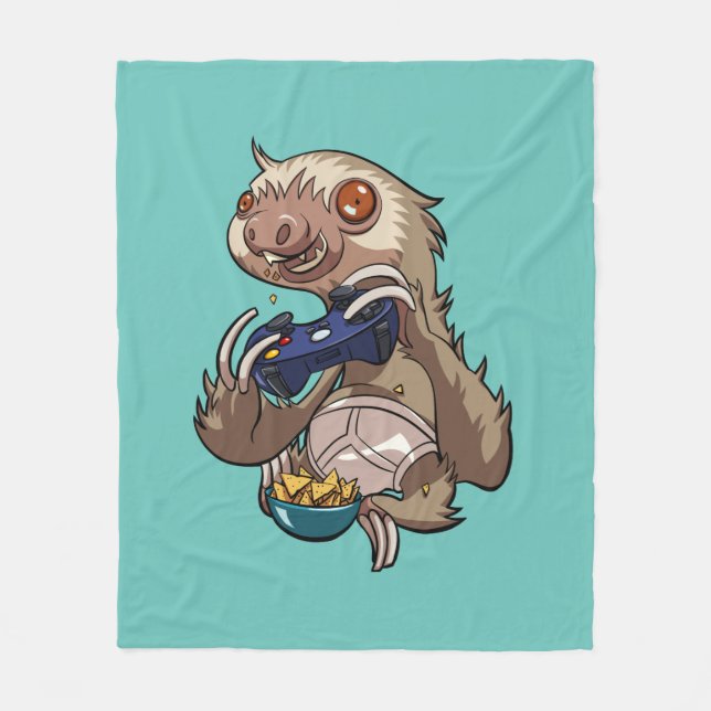 Couverture Polaire Gamer Sloth Manger des nachos en sous-vêtements (Devant)